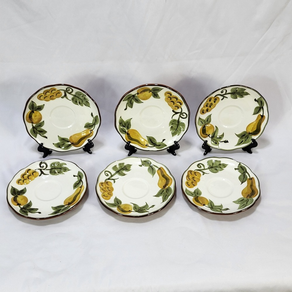 VTG 1970s Stangl Pottery Sculptured Fruit 6" Saucer Plate Set of 6